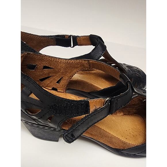 Cobb Hill by New Balance Womens Black Leather Open Toe Sandals Wedge Buckle 9.5M - Picture 6 of 16